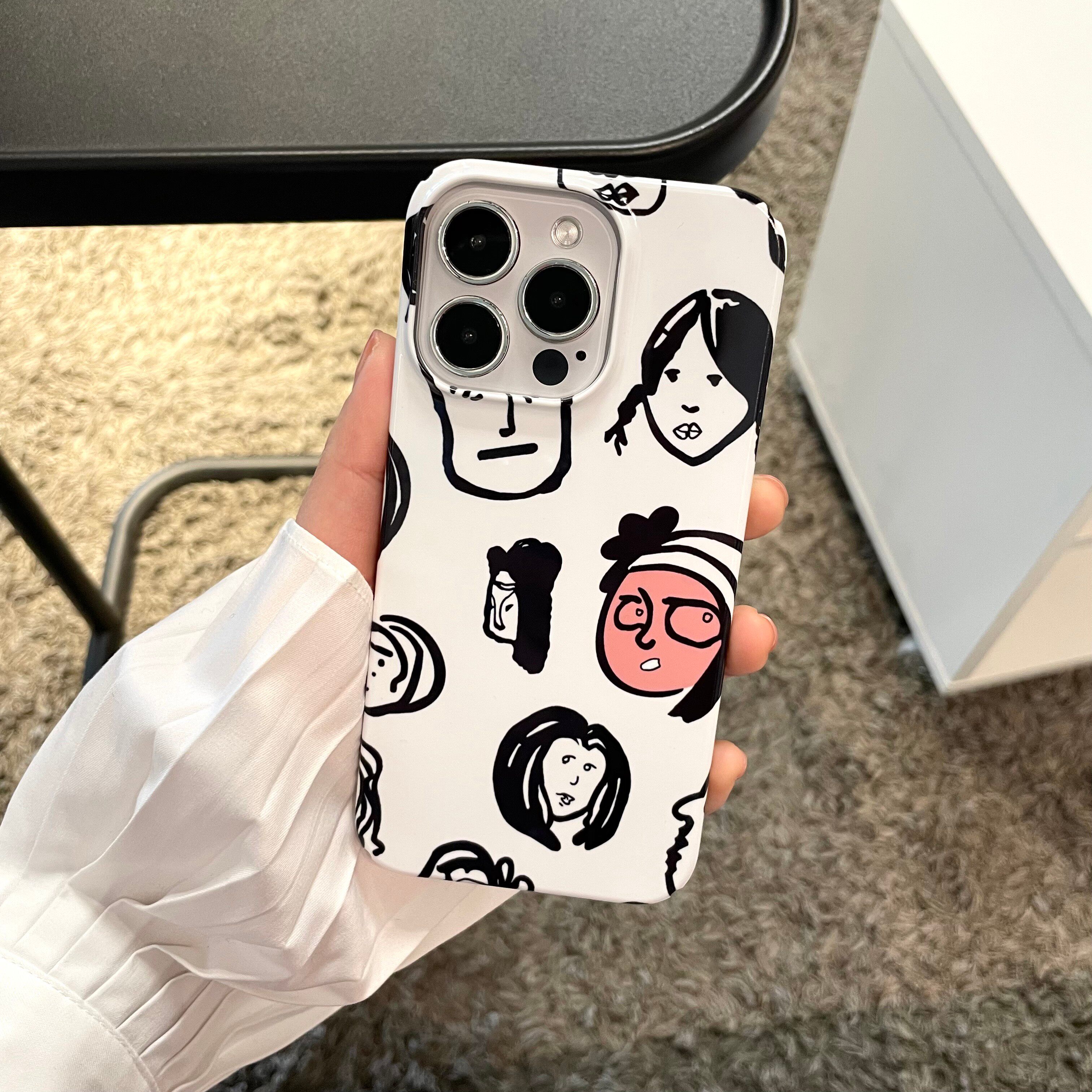 ins表情插画适用iPhone16ProMax手机壳14苹果15pro硬壳13Pro简约新款12创意卡通xsmax全包11磨砂xr日韩保护套