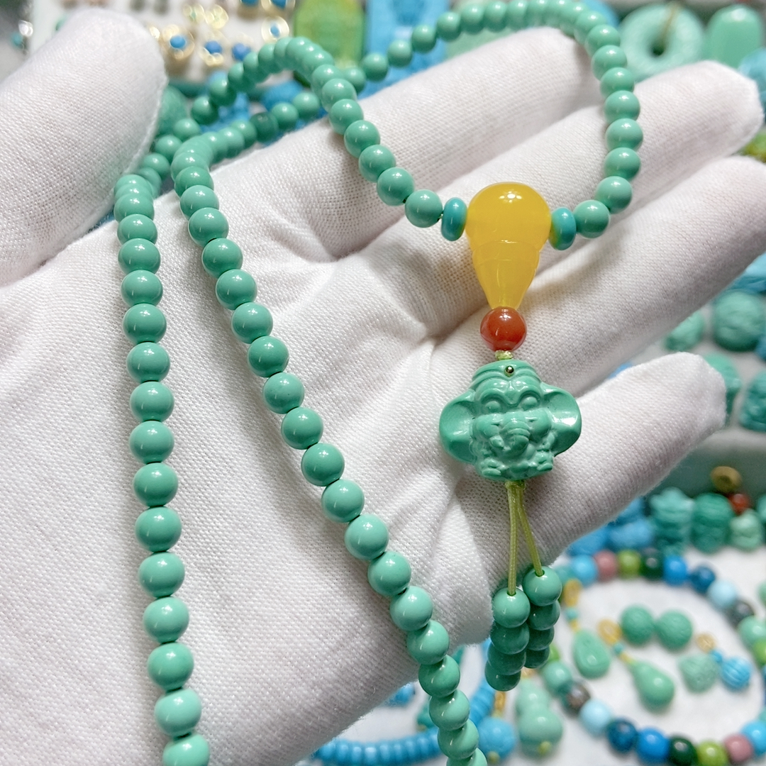 象神毛衣链项链 珠子5.3mm，长65左右