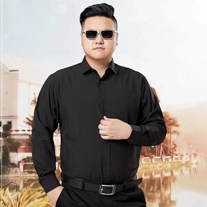 春秋大码衬衫男士胖子肥佬长袖衬衣纯色加肥加大商务特大休闲宽松