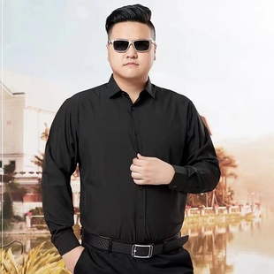 胖子肥佬长袖 男士 衬衣纯色加肥加大商务特大休闲宽松 衬衫 春秋大码