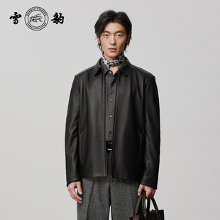 雪豹真皮男士 头层鹿皮商务休闲简约体制内翻领羽绒内胆行政皮夹克