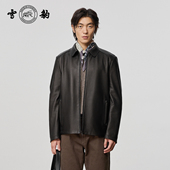 雪豹 羽绒内胆 头层鹿皮真皮皮衣外套男商务体制内翻领行政夹克