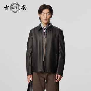 雪豹头层鹿皮真皮皮衣外套男商务体制内翻领行政夹克 羽绒内胆