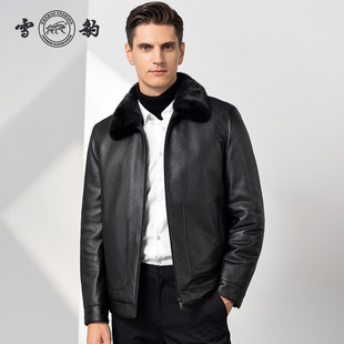 雪豹真皮皮衣男头层鹿皮商务休闲老钱体制内毛领水貂内胆夹克外套