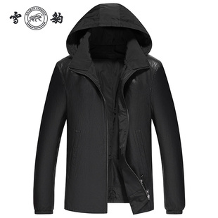 雪豹真皮皮衣男头层绵羊皮休闲时尚 抗皱连帽两面穿运动系列皮外套