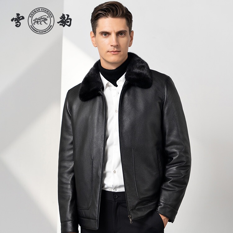 雪豹鹿皮水貂内胆皮夹克