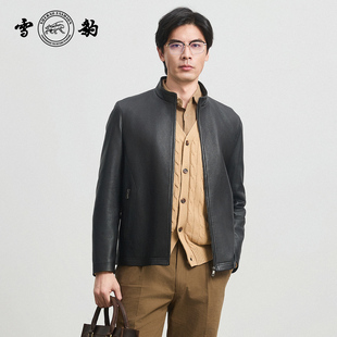 雪豹真皮皮衣男头层鹿皮商务休闲轻奢时尚 体制内立领行政夹克外套
