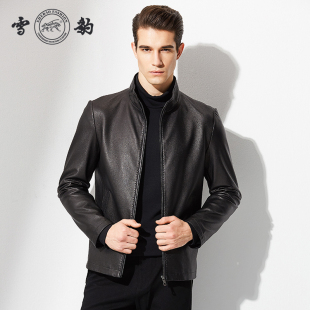 真皮皮衣海宁绵羊皮立领皮夹克商务休闲薄外套潮 男士 雪豹秋季 新款