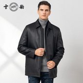 雪豹真皮皮衣男头层鹿皮商务休闲老钱体制内翻领水貂内胆夹克外套