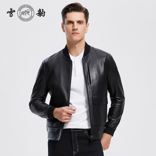 雪豹真皮男款 体制内棒球服行政皮夹克 皮衣头层绵羊皮商务休闲时尚