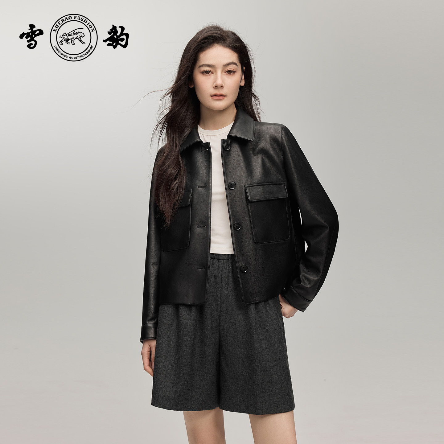 专柜同款新品26春季头层绵羊皮轻商休闲真皮女雪豹翻领短款皮夹克,女装/女士精品,皮衣,淘宝优惠券,粉丝福利购,淘宝优惠卷