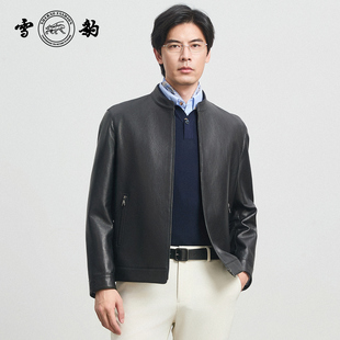 专柜同款 25秋冬头层绵羊皮潮流真皮男雪豹压花连理枝纹皮夹克 新品