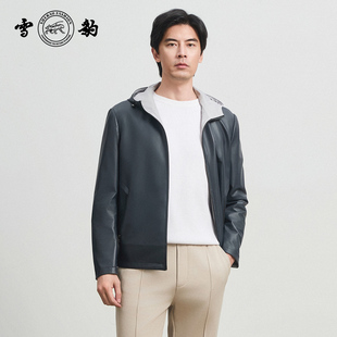 专柜同款 25秋冬头层绵羊皮户外运动真皮男雪豹双面穿皮衣夹克 新品