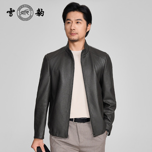 雪豹男士 真皮头层鹿皮商务休闲体制内简约立领行政皮衣夹克外套