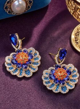 铜合金 8385奢华满镶花朵耳饰