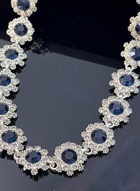 铜合金复古蓝色小花项链8225