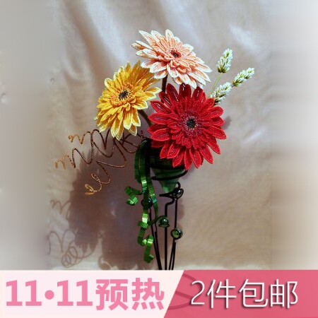 果盘原创串珠花米珠成品DIY新手工串珠图纸教程情人节礼物工艺品