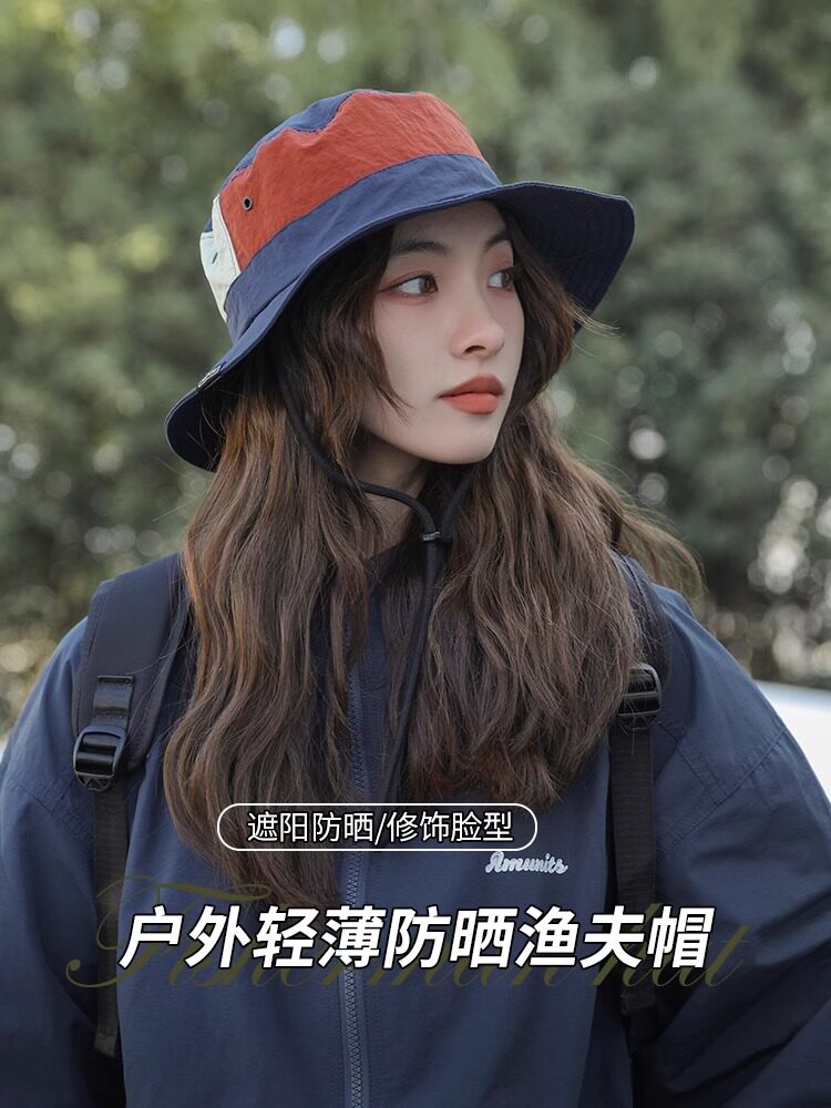 渔夫帽出游韩版女夏季渔夫帽拼色