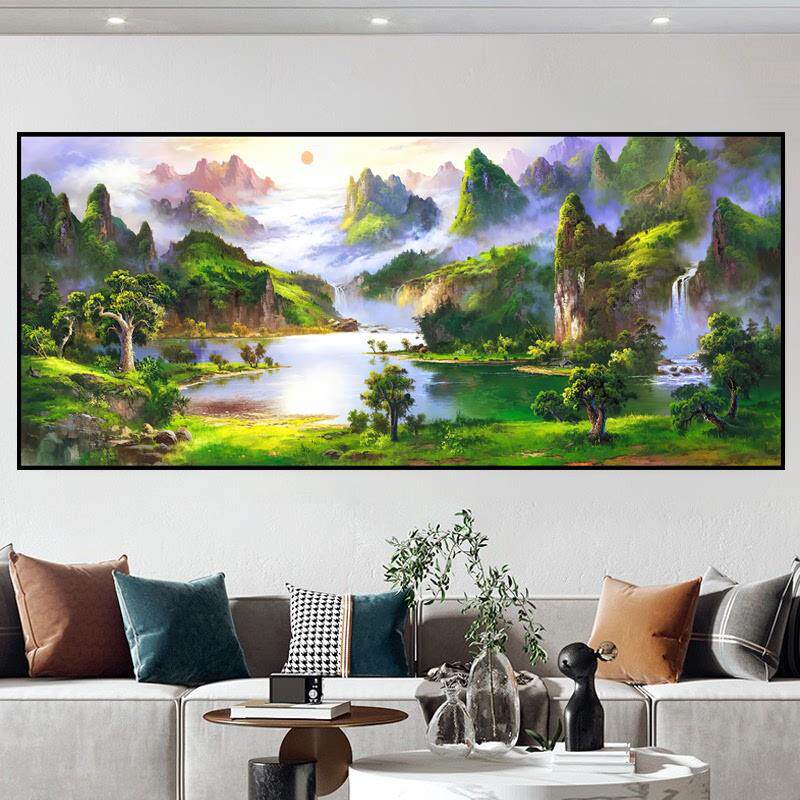 客厅自粘墙贴山水画流水生财风景画酒店床头画沙发装饰画壁画贴纸