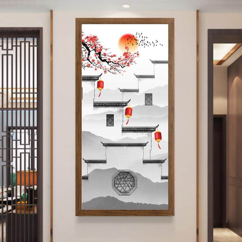中国风新中式江南街景玄关墙面自粘壁画过道墙贴纸墙壁画装饰墙纸