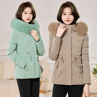棉服女新款冬季修身显瘦时尚大毛领可拆卸帽子小个子短款女士棉袄