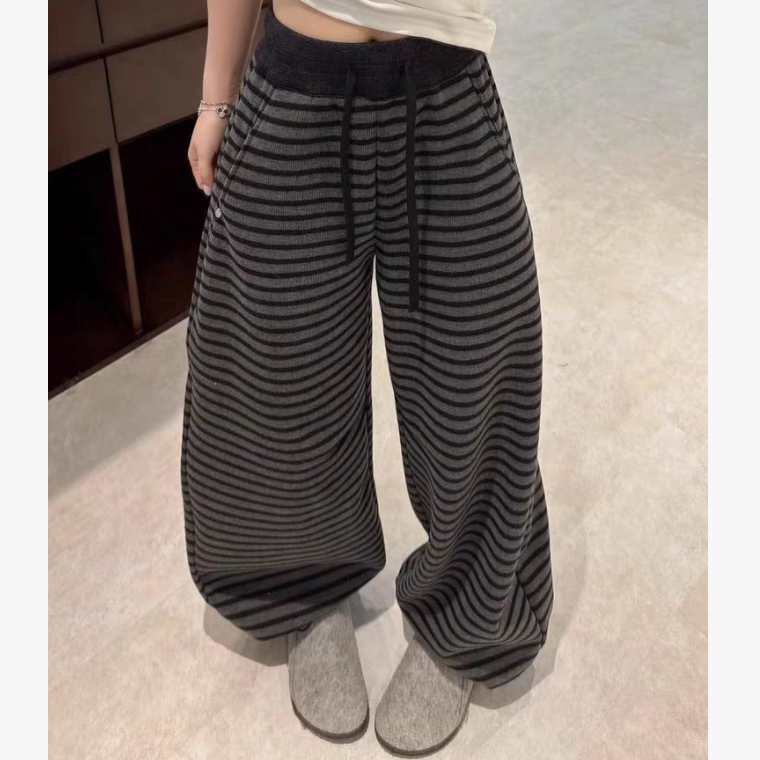 【轻奢高端定制】冬季韩版松紧腰抽绳加绒休闲裤条纹卫裤JP-9890