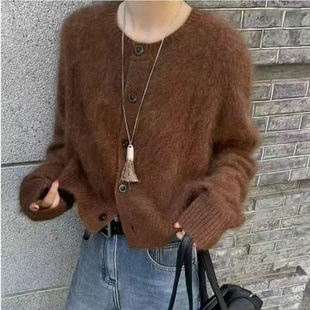 轻奢高端定制 圆领单排扣毛衣JP 冬季 奥毛针织开衫 2507073 韩版