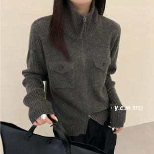 轻奢高端定制 双拉链口袋毛衣JP 冬季 羊毛百搭针织衫 25877 韩版