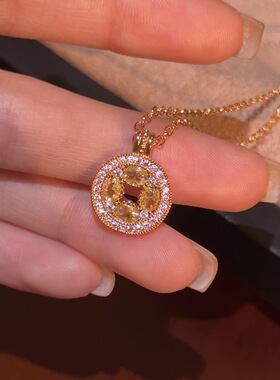 轻奢高级复古新中式黄钻金钱吊坠满钻项链八方来财精致时尚锁骨链