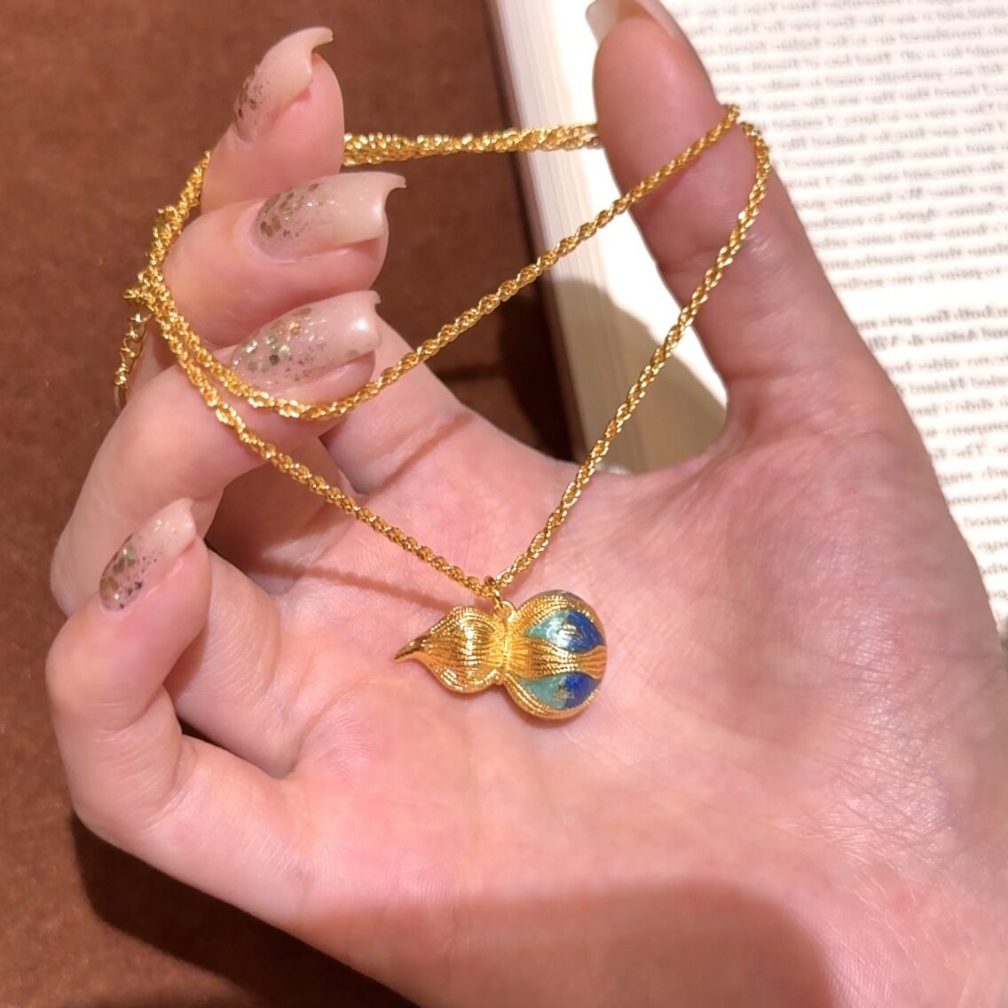 复古新中式国风珐琅青蓝色渐变葫芦顶链轻奢精致高级感百搭锁骨链