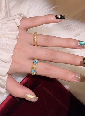 s925珍珠珐琅枫叶戒指送女友礼物