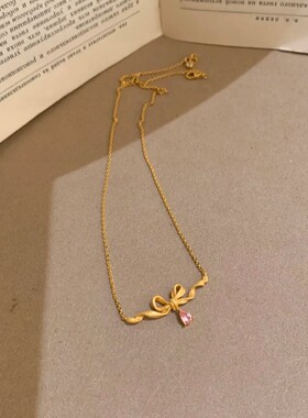 2026超仙粉钻公主丝绸缎带蝴蝶结项链轻奢时尚少女心镶钻拉丝蝴蝶