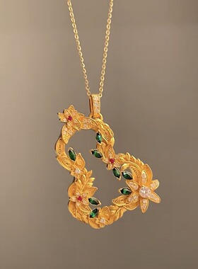 国潮金色镂空繁花锦簇福禄葫芦项链女轻奢小众高级复古毛衣链女