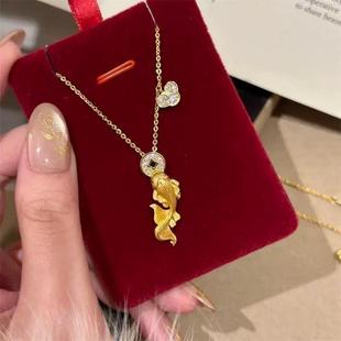 新中式年年有余金币项链轻奢精致百搭金色锦鲤锁骨链百搭复古礼物