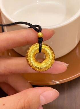 新中式国潮风精致古法立体实心浮雕百福同心圆甜甜圈平安扣项链女