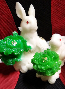吉祥树脂白菜兔子摆件居家工艺品