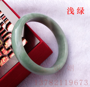 天然玉石贵州翠玉镯子女款方解石玉飘花玉镯浅绿色手镯翠玉镯子