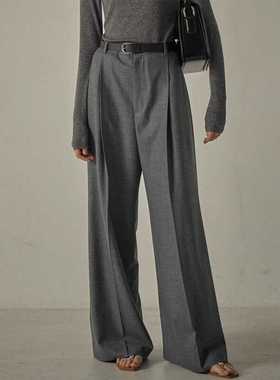 ROW 2025春款灰色阔腿裤女春秋高腰西装裤女宽松高个子拖地长裤子