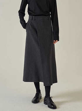 FACADE PATTERN极简半身裙女秋冬季高腰过膝羊毛A字裙显瘦半裙子