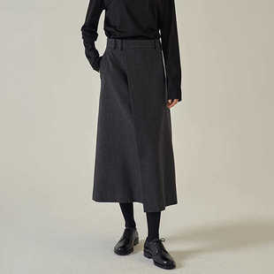 FACADE PATTERN极简半身裙女秋冬季高腰过膝羊毛A字裙显瘦半裙子