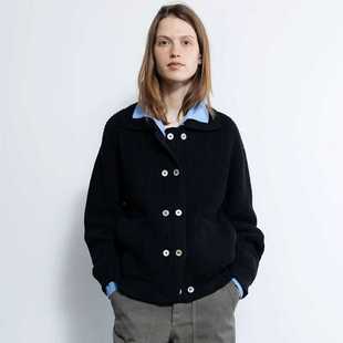 MOONDAL毛衣开衫女双排扣2025秋冬新款宽松小众设计师针织外套女