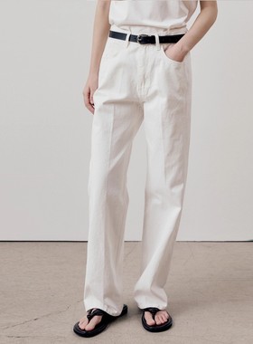 2025秋冬新款nothing written白色休闲裤女高腰直筒阔腿牛仔裤