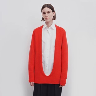 ROW 深V领羊毛衫女2025春秋季新款通勤红色法式优雅长袖针织衫女