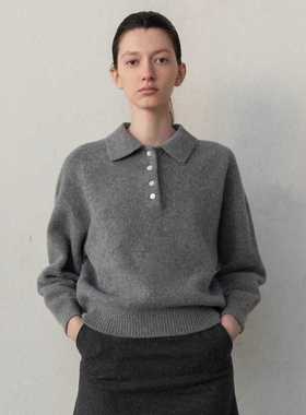 FACADE PATTERN 毛衣女2025秋冬季纯色套头韩polo领纽扣羊毛衫女