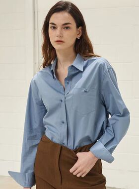 nothing written蓝色衬衫女2025夏季新款韩设计师款宽松长袖衬衣
