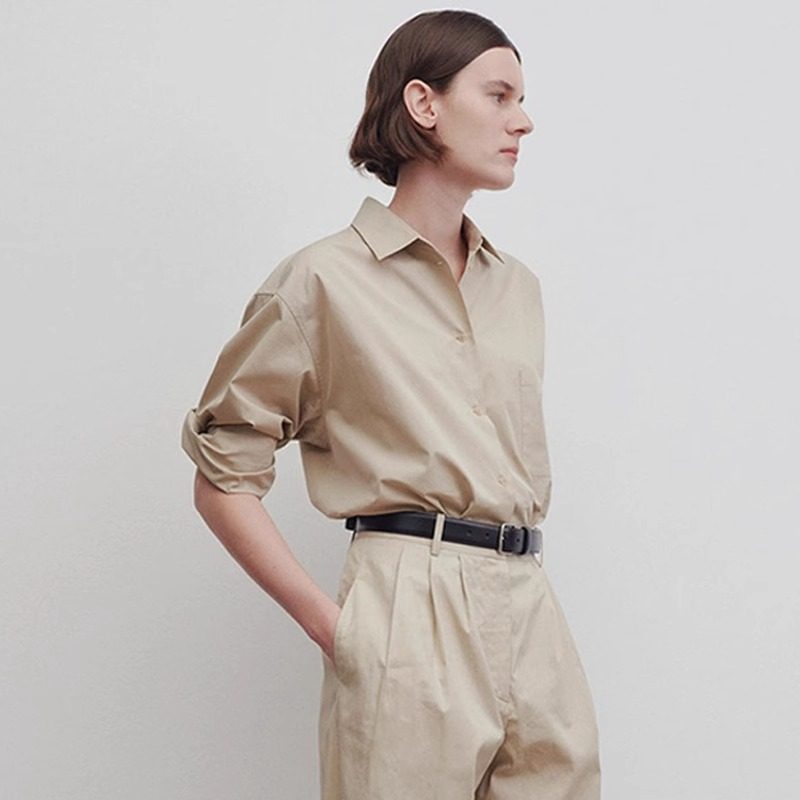 ROW 衬衫女2025年春秋新款宽松极简气质通勤长袖纯棉衬衣裤子套装,女装/女士精品,衬衫,淘宝优惠券,粉丝福利购,淘宝优惠卷