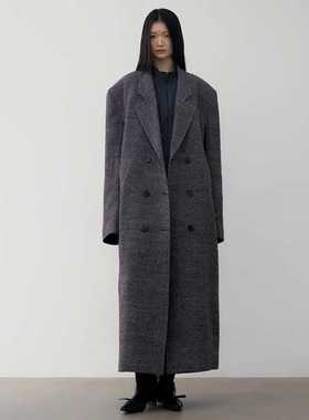 FACADE PATTERN极简羊毛大衣女秋冬双排扣廓形后开叉保暖毛呢外套