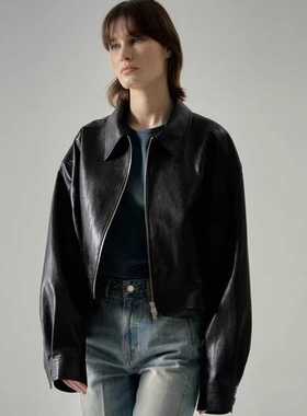 FACADE PATTERN短皮衣外套女秋冬季黑色小众设计感拉链夹克上衣女