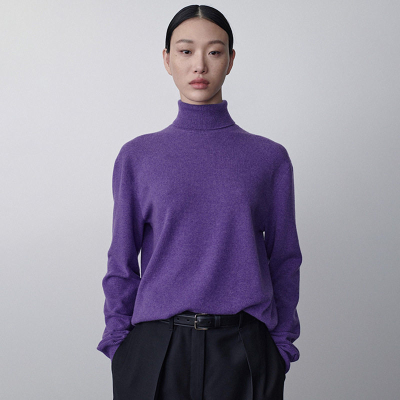 复古紫高领毛衣女2026春秋季新款低饱和显肤色细软羊毛衫女装