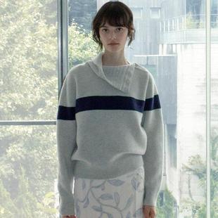 高领毛衣女2025秋冬新款韩小众MOONDAL条纹针织衫